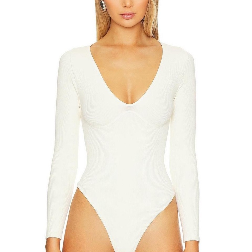 Free People White Long Sleeve Bodysuit